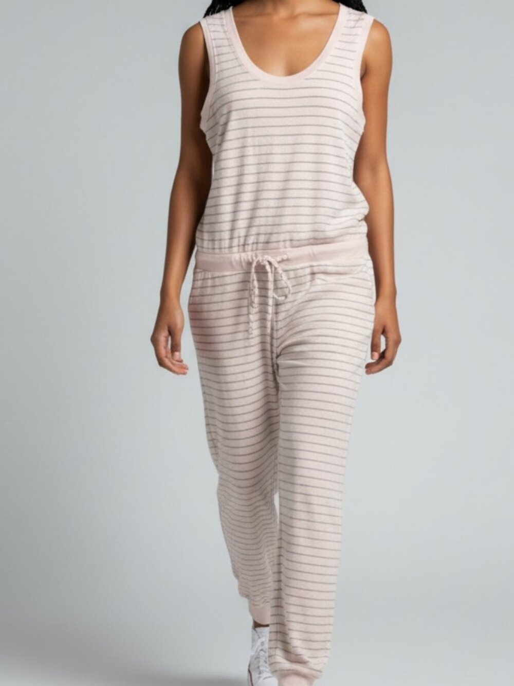 Cloth & Stone Anthropologie Terry Cloth Pink Sleeveless Striped Jumpsuit size M